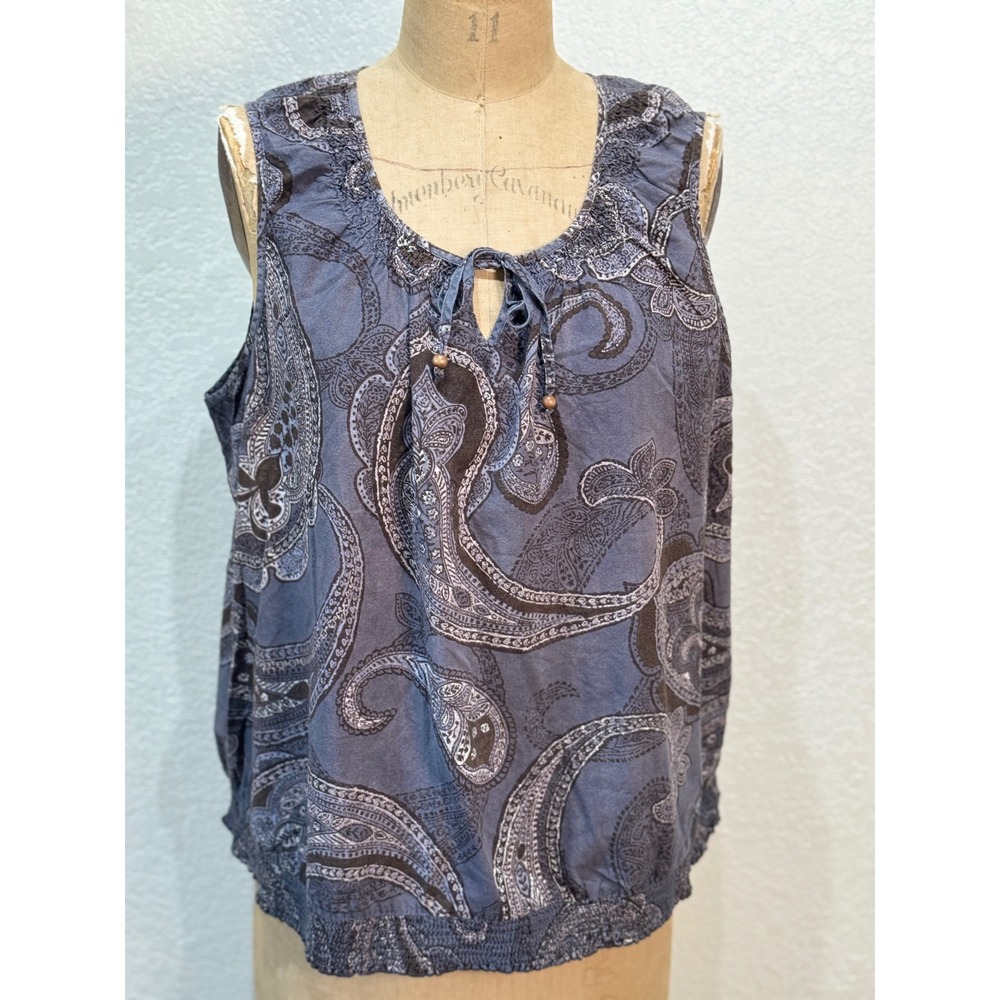 Sonoma Life Style Woman Plus Size 1X Grey Paisley Cotton Sleeveless Blouse Tank